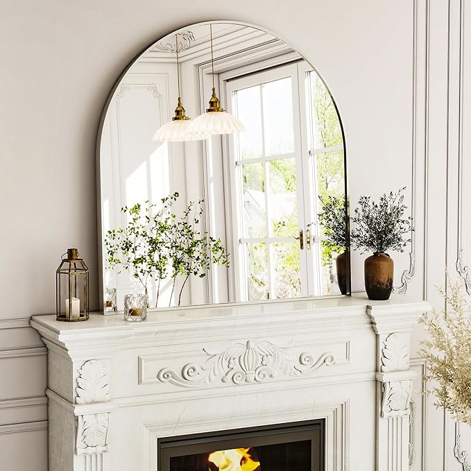 Arched Bathroom Mirror, 32x34 Inch - Wall Mounted Vanity Mirror with Aluminum Alloy Frame - Ideal for Living Room, Bedroom, Bathroom, and Entryway, Hanging or Leaning,Sliver