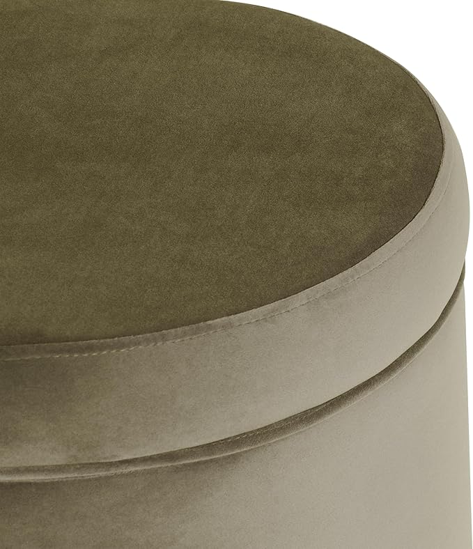 HomePop Home Decor | Upholstered Round Storage Ottoman | Ottoman with Storage for Living Room & Bedroom, Light Sage Green Velvet Large