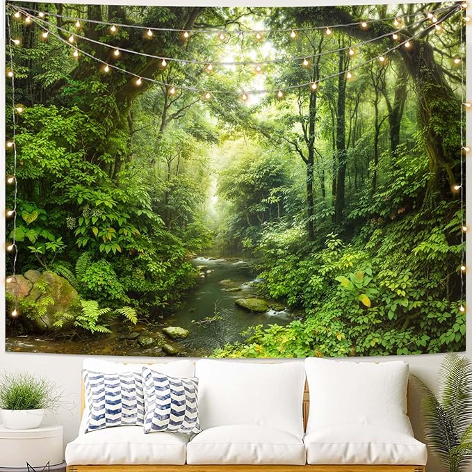 Lunerfex Forest Tapestry Natural Wall Green Tapestry for Bedroom Ceiling Tapestries Wall Hanging for Bedroom Living Room Wall Decor Forest-1 70"x90"