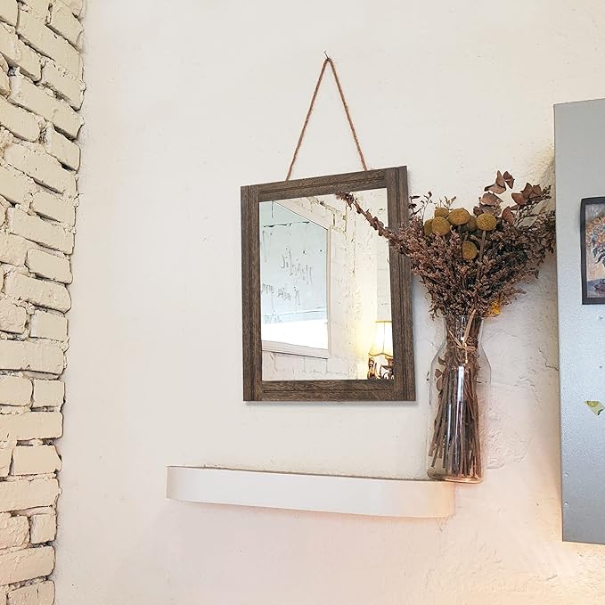 AAZZKANG Rustic Wood Mirror Rectangle Decorative Wall Hanging Mirrors with Frame for Bedroom Living Room Bathroom Home Entryway