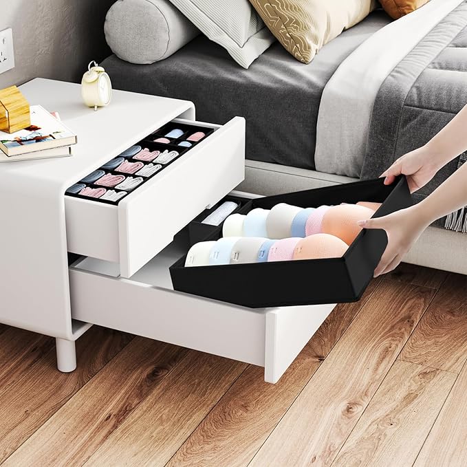 Drawer Organizers for Clothing, Sock Organizer for Dresser Drawer Organizer, Foldable Underwear Organizer for Drawer, Panty Clothing Closet Organizers, Black, Set of 4
