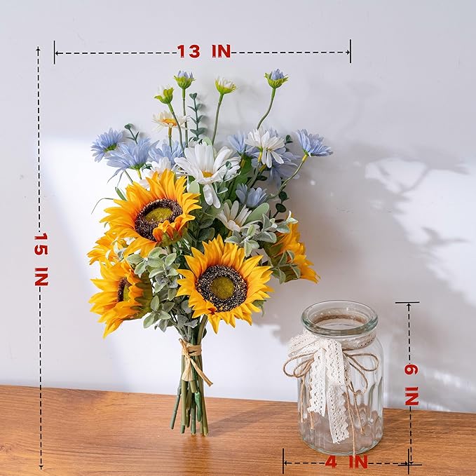 Faux Flowers with Vase, Artificial Silk Sunflower in Vase Centerpiece Coffee Table Decor, Fake Plant Daisy Flower Arrangement for Fall Decorations Indoor Home Office Living Room Farmhouse