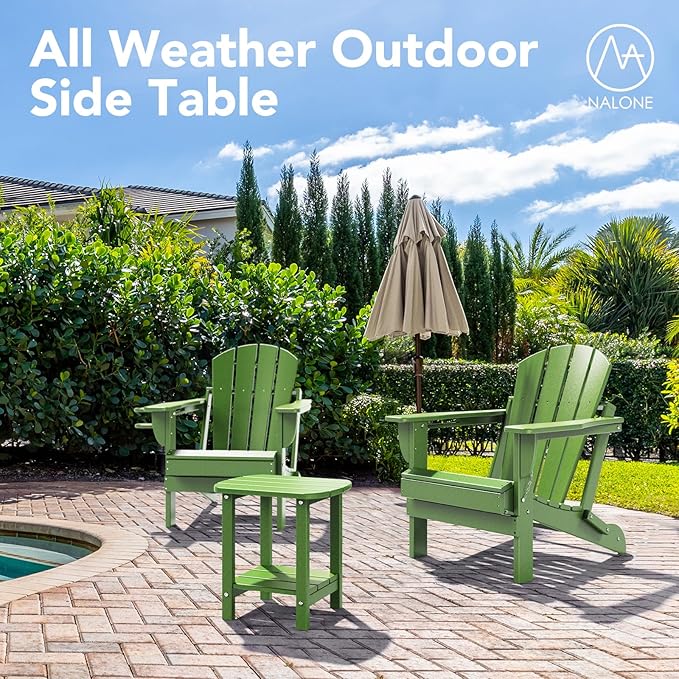 Nalone Adirondack Side Table, 16.5" Outdoor End Table, HDPE Plastic, Small for Patio (Lime)