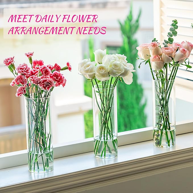 7pcs Glass Cylinder Vases for Centerpieces - 10 Inch Tall Glass Vases for Flower, Clear Flower Vase Bulk Floating Candle Vase for Table Centerpiece Wedding Home Décor