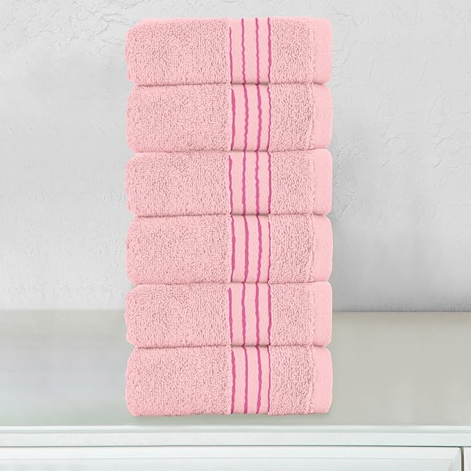 Elegant Comfort Premium Turkish Cotton 6 Pack Washcloths Set - 13 x 13 inch, Luxurious Hotel Spa Quality 100% Turkish Cotton 6PC Washcloth Set - Highly Absorbent - Soft Bathroom Towels, Dusty Rose