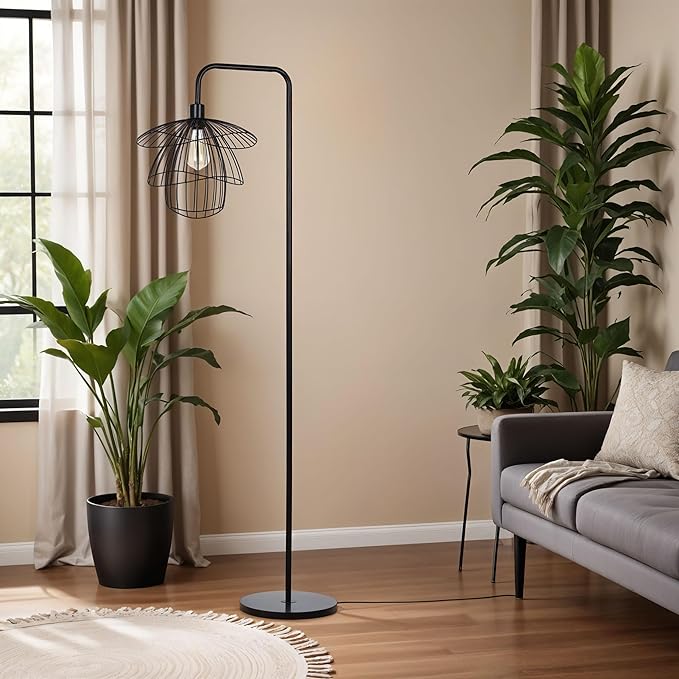 Kenroy Home Orchid Downbridge Black Floor Lamp with Curved Shade and Energy-Efficient Lighting for Living Rooms, Bedrooms, and Home Offices