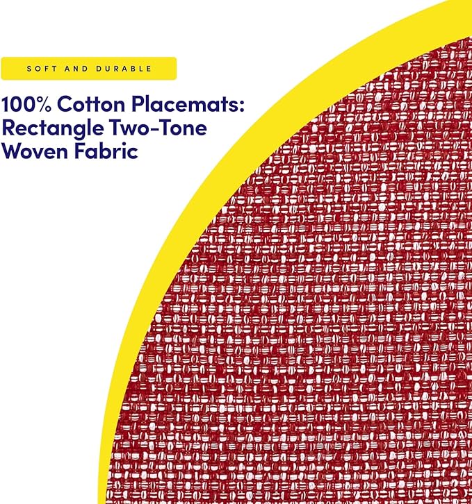 Placemats Set of 4-100% Cotton Two-Tone Rectangle Placemat for Dining Table - Over 15 Colors Available - Washable Table Decor for Kitchen, Farmhouse, Rustic, Durable for Everyday Use, Red