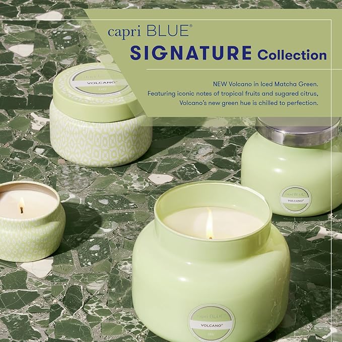 Capri Blue Volcano Scented Candles - Luxury Candles for Home Scented with Tropical Fruit & Sugared Citrus - Long Lasting Soy Wax Blend - Signature Glass Jar (Iced Matcha Green, 19 oz)