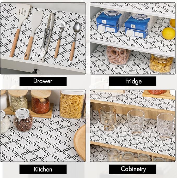 Cooyes Shelf Liner – Non-Slip Shelf Liners for Kitchen Cabinets – Waterproof Shelf Paper with Modern Pattern – Durable EVA Cabinet Liners