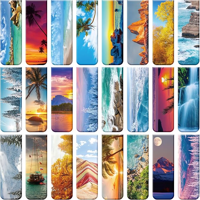 24 Pieces Magnetic Book Markers Adventure Magnetic Bookmarks Book Markers for Women Magnet Page Markers Set Book Marks for Book Lovers Assorted Book Marks for Reading Landscape