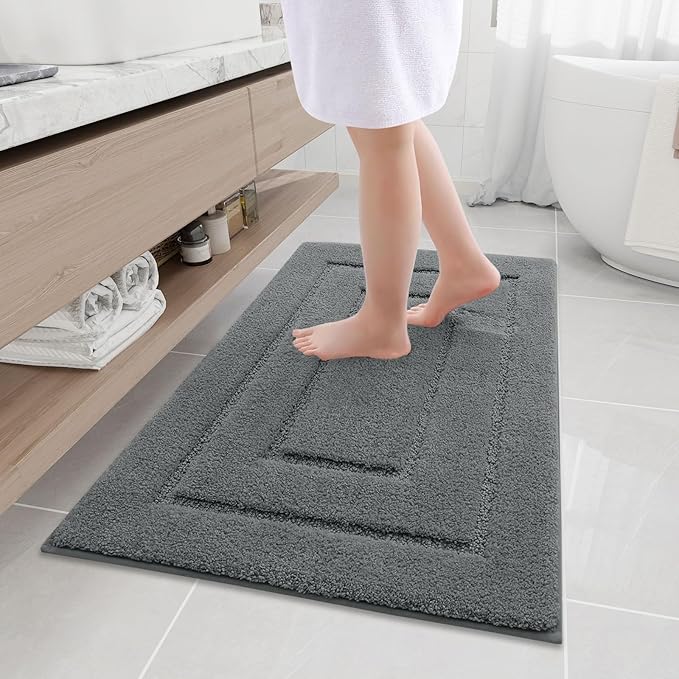 Buganda Bathroom Rugs, 44" x 24", Soft and Absorbent Microfiber Bath Rugs, Non-Slip Shaggy Shower Carpet, Machine Wash Dry Bath Mats for Bathroom Floor, Tub and Shower, Dark Grey