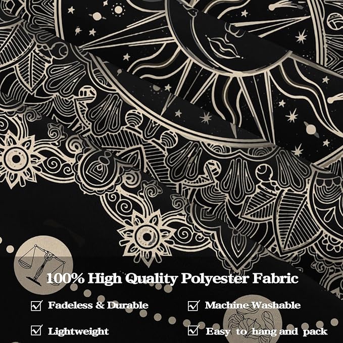 Lunerfex Sun and Moon Mandala Tapestry Boho Tapestry for Bedroom Black and White Tapestries Wall Hanging Living Room Wall Art and Home Decor 70x90
