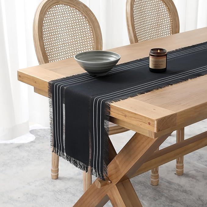 Chassic Farmhouse Style Table Runners, Rustic Boho 60 inches Long Table Runner for Dining Room,Holiday, Party and Wedding Tabletops Decor, 14 x 60 inch - Black