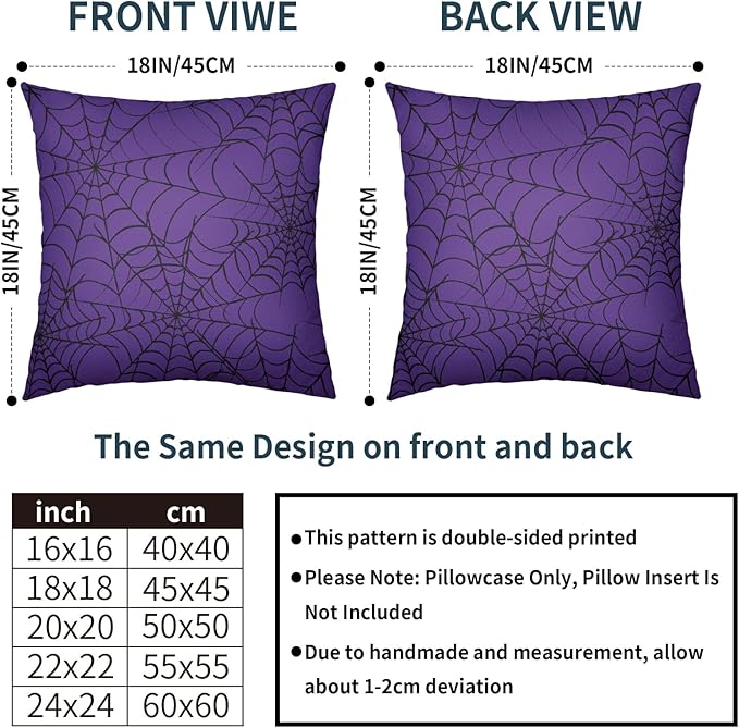 Purple Halloween Spiderweb Pillow Covers 20x20 Set of 2 Black Web Outdoor Decorative Throw Pillows Halloween Scary Themed Farmhouse Pillowcases Linen Cushion Case Decor for Home Sofa Couch Bed