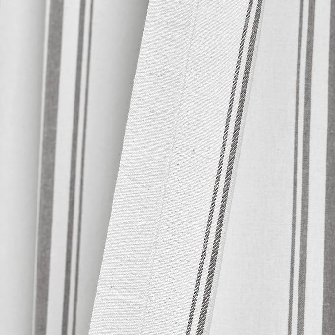 Lush Decor Farmhouse Stripe Yarn Dyed Cotton Window Curtain Panel Pair, 42" W x 84" L, Gray - Classic Modern Rustic Charm - Eco Friendly Cotton Fabric