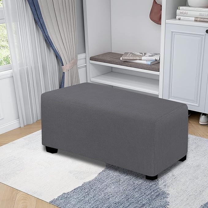 Easy-Going Stretch Ottoman Cover Folding Storage Stool Furniture Protector Soft Rectangle slipcover with Elastic Bottom(Ottoman Large,Grey)