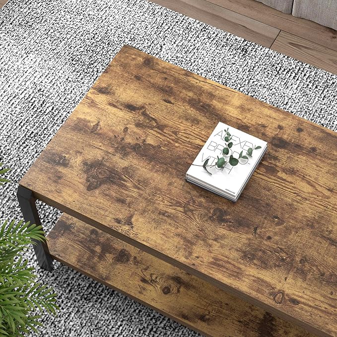 EXCEFUR Modern Coffee Table, Industrial Wood and Metal Center Table, Cocktail Tea Tables for Living Room, Rustic Brown