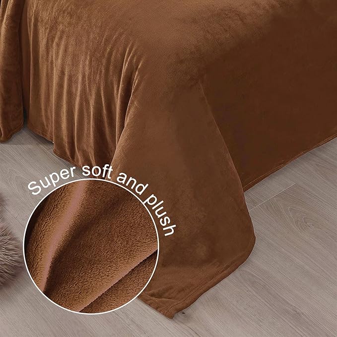 Exclusivo Mezcla Twin Size Flannel Fleece Velvet Plush Bed Blanket as Bedspread, Coverlet, Bed Cover (90x66 IN, Brown) Soft, Lightweight, Warm and Cozy