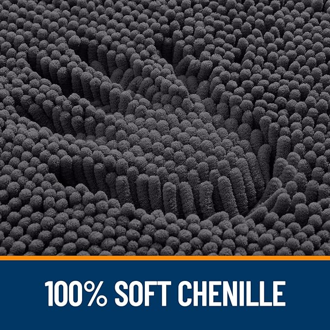 OLANLY Bathroom Rugs 47x20, Extra Soft Absorbent Chenille Bath Rugs, Rubber Backing Quick Dry, Machine Washable Bath Mats for Bathroom Floor, Tub and Shower, Home Decor Accessories, Dark Grey