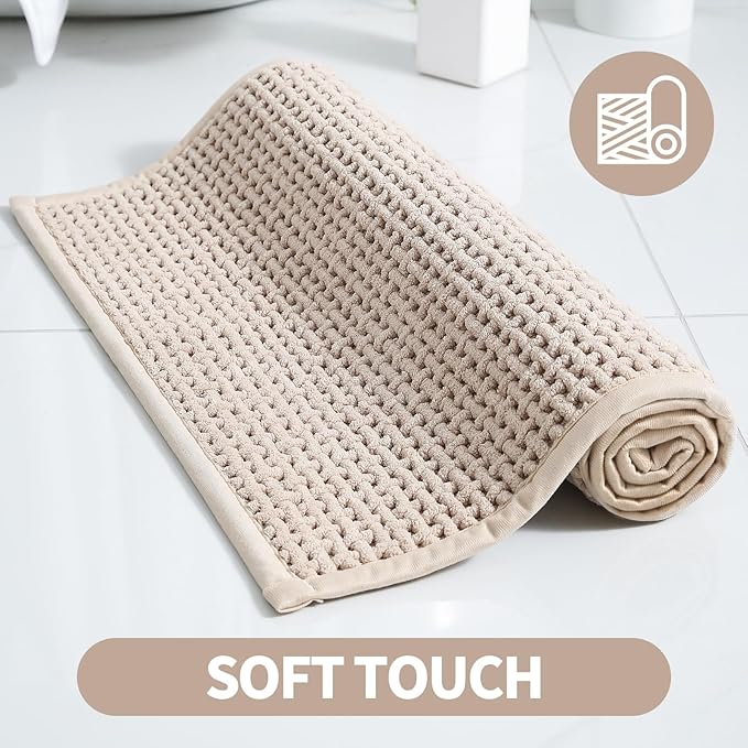 Narrow Bath Mat, Beige Bath Mat Runner Long Washable Extra Large Non Slip 20x47 Inch Runner for Bathroom Floor Oversized Skinny Tan Bathmat