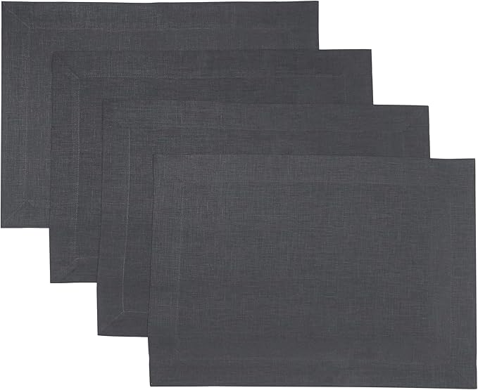 D'Moksha Homes Linen Charcoal Grey Placemats Set of 4-100% Pure Linen Placemats 14 x 19 Inch for Summer - Handcrafted and Machine Washable
