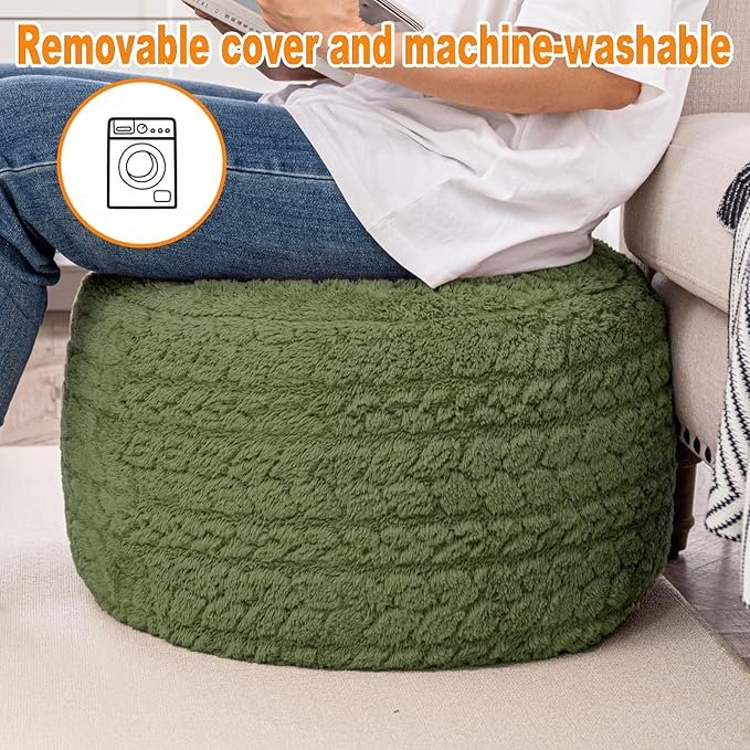 Round Pouf Ottoman 20 x 20 x 14 Inches Boho Poof Home Decor Floor Pouffe Ottoman Foot Rest for Couch Sofa Bean Bag Chairs Living Room Bedroom (Green)