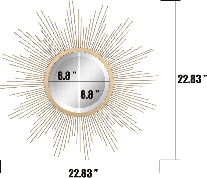 Stonebriar Round 23" Antique Gold Metal Starburst Hanging Wall Mirror with Attached Mounting Bracket, Decorative Decor for the Living Room, Bedroom, Bathroom, Hallway, and Entryway