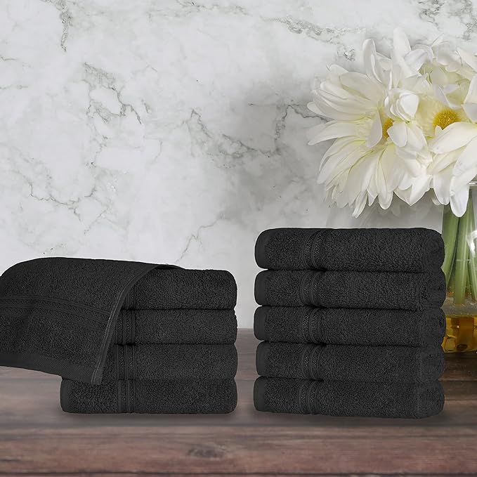 Superior Egyptian Cotton 10-Piece Face Towel Set , Small Towels For Facial, Spa, Quick Dry, Absorbent Towels, Bathroom Accessories, Guest Bath, Home Essentials, Washcloth, Airbnb, Black