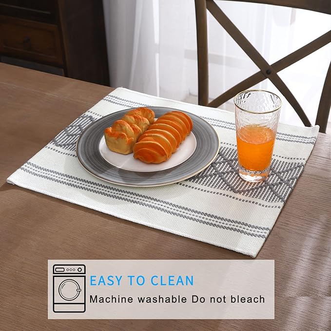 LUFEIJIASHI Elegant Thick placemats for Dining Table Decor Farmhouse Heat Resistant Table Place mats Set of 6 Quality Woven Cloth Placemats Washable Dinner mats (Grey, 6)