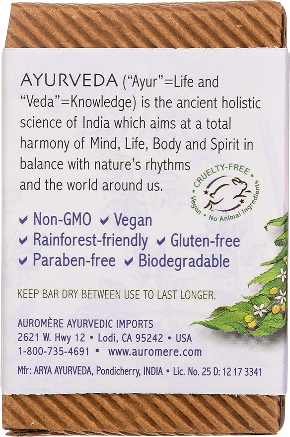 Auromere Ayurvedic Bar Soap, Lavender Neem - Eco Friendly, Handmade, Vegan, Cruelty Free, Natural, Non GMO (2.75 oz), 1 pack