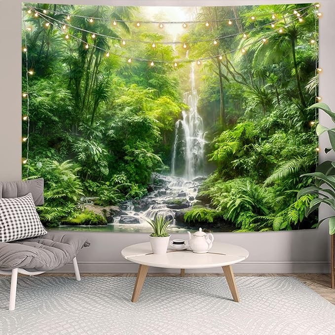 Kanuyee Forest Tapestry Green Landscape Wall Tapestry, Nature tapestries for Bedroom Ceiling Tapestries Wall Hanging for Bedroom Living Room Wall Decor Forest-1 44"x60"