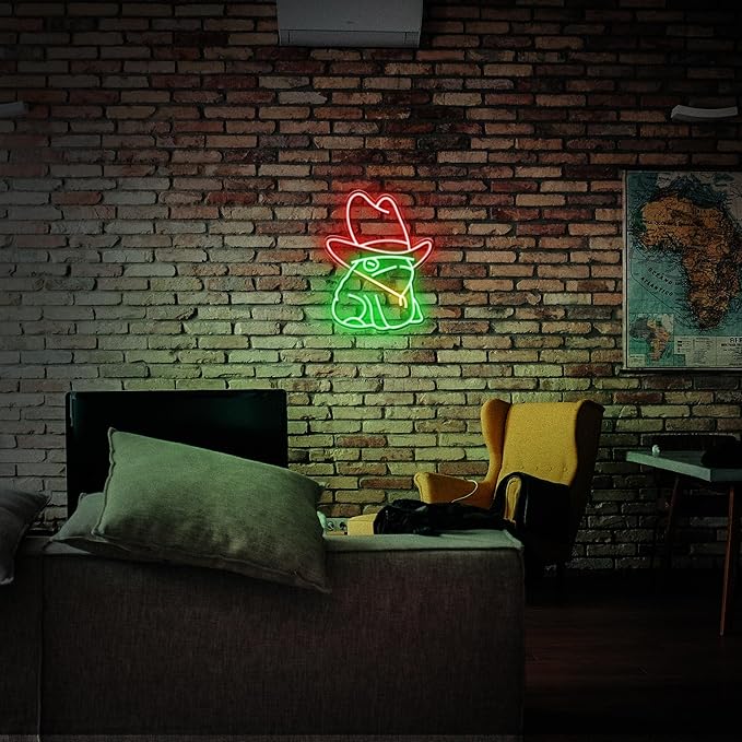 Kavaas Frog Neon Sign 12.6“ x 9.8”, Frog with Cowboy Hat LED Sign for Wall Decor | Cowboy Neon Signs for Man Cave, Gameroom, Bedroom, Bar - Best Gifts for Rodeo Enthusiast, Birthday, Christmas