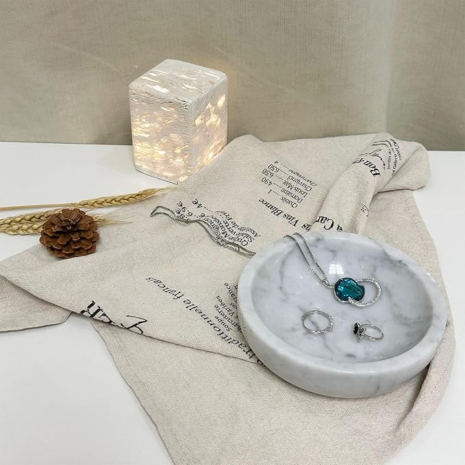 Small Decorative White Marble Bowl, 5.9 inches,Natural Stone Round Bowl for Home Decor, Fruit, Nuts, Jewelry tray,Coffee Tables Centerpiece, Soap Serving (White-small)