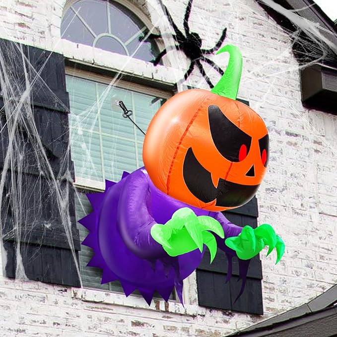TURNMEON 4 Ft Halloween Inflatable Decorations Outdoor Pumpkin Ghost Broke Out from Window, Blow Up with Build-in LED Lights for Halloween Decorations Outside Indoor Home Party Yard Garden Lawn Decor