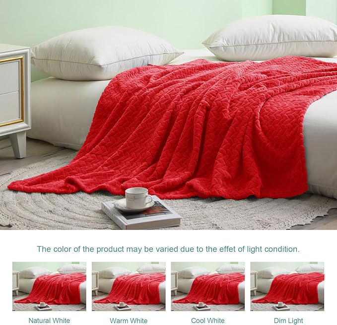 Exclusivo Mezcla Red Fleece King Size Blanket for Bed, 90x104 Inches Soft Cozy Jacquard Flannel Blankets, Lightweight Fuzzy Plush Warm for All Seasons