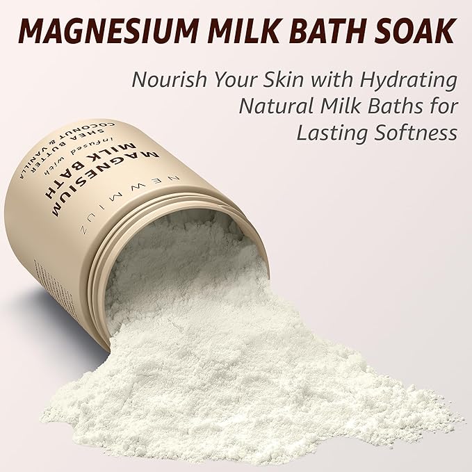 Creamy Magnesium Milk Bath Soak Powder Moisturize Soften Skin Coconut Vanilla Shea Butter Luxury Spa Bath Salt Relaxation Selfcare Gifts for Women