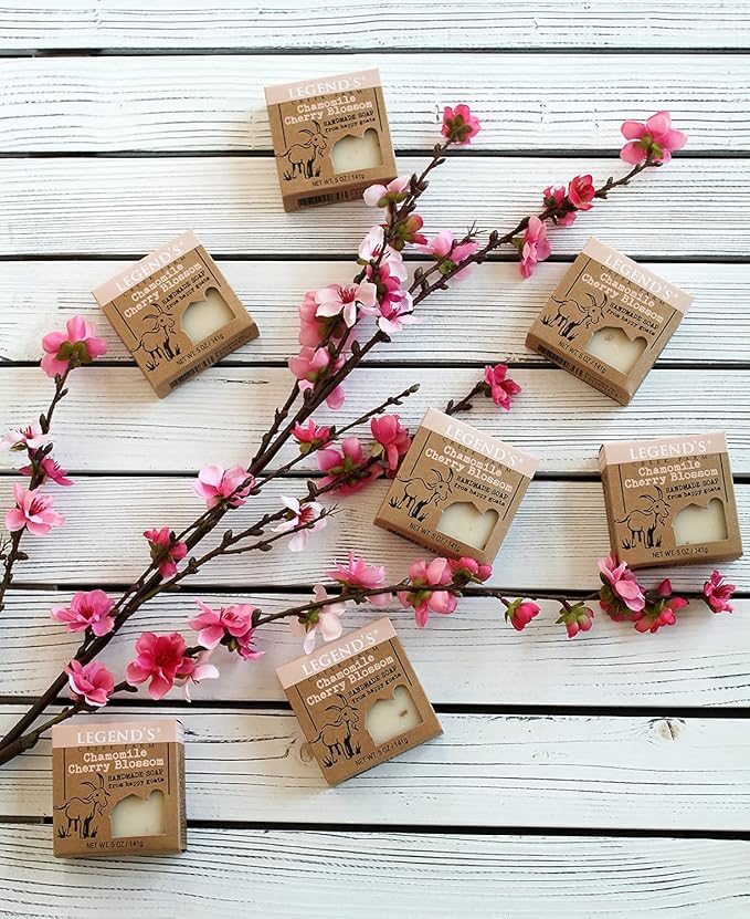 Legend's Creek Farm Goat Milk Soap - Cleansing Moisturizing Soap Bar for Hands and Body - 5 Oz Creamy Lather, Nourishing, Gentle Natural Soap for Sensitive Skin (Chamomile Cherry Blossom, Pack of 1)