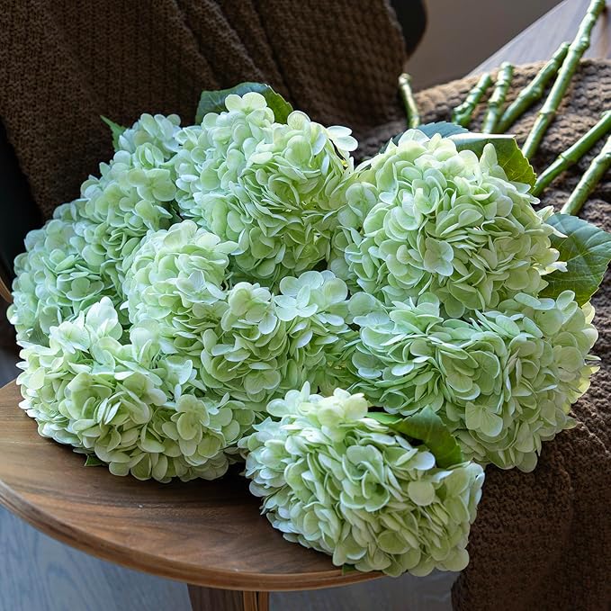 3PCS 22 inch Lifelike Artificial Hydrangea Large Real Touch Flowers Artificial Flowers Dry Flowers Outdoor Wedding Christmas Office Family Party Living Room Table Decoration (Light Green)