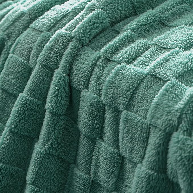 Exclusivo Mezcla Fleece Throw Blanket for Couch,Super Soft and Warm Lightweight Checkered Pattern Blankets for All Seasons,50x60 Inches, Celadon