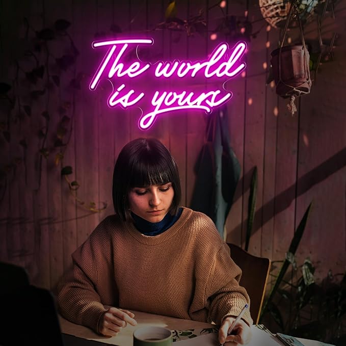 Kavaas The World Is Yours Neon Signs 16.5" x 9.8", Pink LED Neon Sign Wall Decor | The World Is Yours Led sign for Bedroom, Office, Game Room, Graduation Party, Birthday