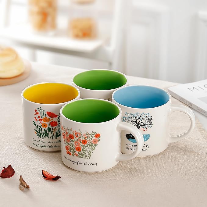 Ceramic Mug 15 OZ (450ml) - Romans 13:8 "Whoever Loves Others Has Fulfilled the Law - Inspirational Floral Design - Premium Coffee Cup, Dishwasher & Microwave Safe - Ideal Gift for Tea