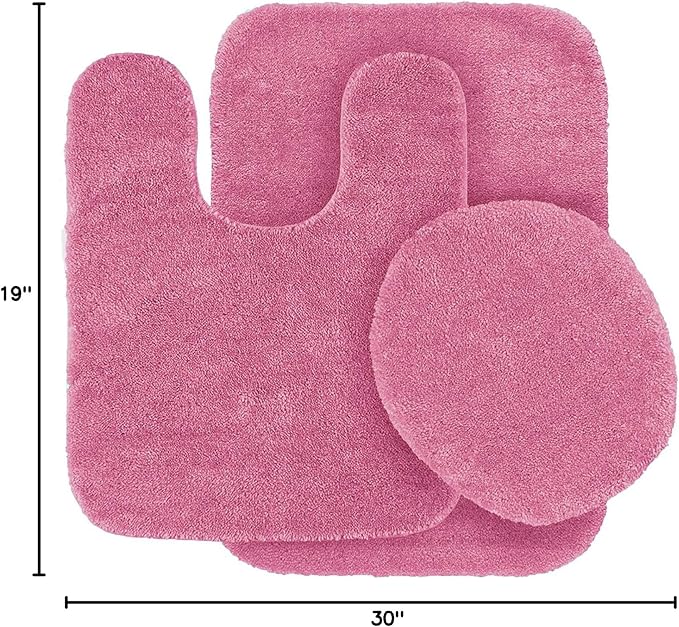 Fancy Linen 3pc Solid Non-Slip Bath Mat Set Bathroom U-Shaped Contour Rug, Mat and Toilet Lid Cover New # 6 (Hot Pink)
