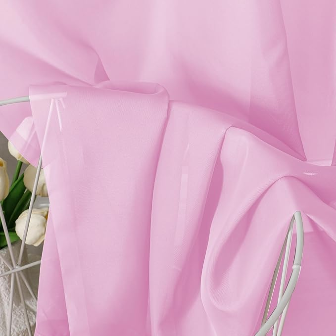 Aiyufeng Pink Sheer Curtains 54 inch Length Living Room Short Voile Drapes Solid Sheers Cafe Curtains Voile Bathroom Small Window Sheers 2 Panels Set, Rod Pocket, 40" Wx54 L