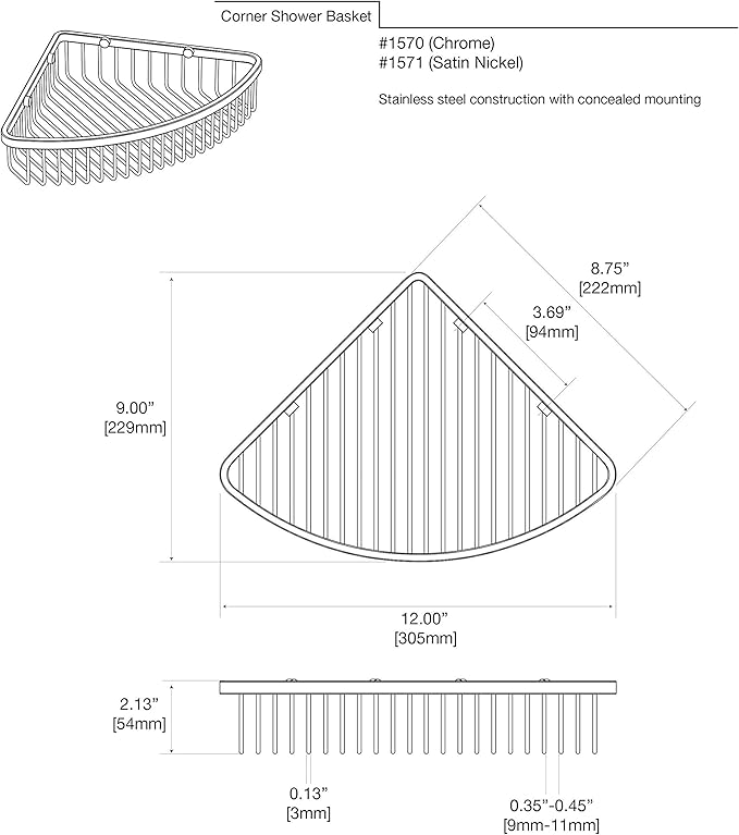 Gatco 1571 Corner Soap Basket, Satin Nickel