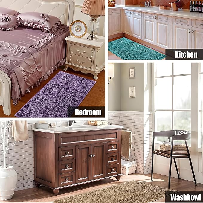 Bathroom Rugs Mat 56x24 Non Slip Chenille Bath Mats Bath Rugs for Bathroom Shower Gray