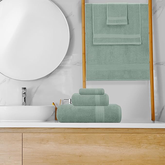 GLAMBURG Ultra Soft 8-Piece Towel Set - 100% Pure Ringspun Cotton, Contains 2 Oversized Bath Towels 27x54, 2 Hand Towels 16x28, 4 Wash Cloths 13x13 - Ideal for Everyday use, Hotel & Spa - Jade