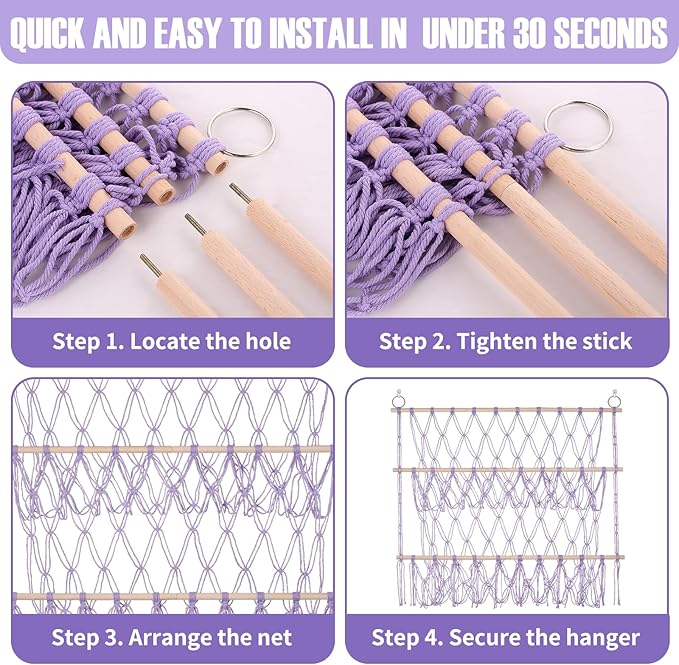 Stuffed Animal Net or Hammock Large Corner Storage for Plushies Stuffed Animals Zoo Wall Hanging Organizer Holder for Toy Hammock, Space-Saving Kids Nursery Decor (Purple)