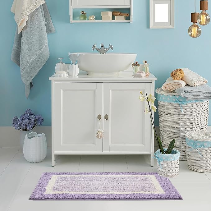 CozeCube Bath mats for Bathroom Non Slip, Purple Bath Rug, Fluffy Bath Rugs for Bathroom Washable, Extra Soft and Absorbent Microfiber Bath mat for Shower Sink, 24" x 16"