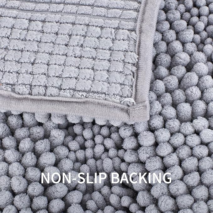 Bath Mat for Bathroom Ultra-Soft Machine Washable Rugs for Shower Room with Non-Slip Backing Shaggy Absorbent Luxury Chenille Bath Rug Perfect for Tub Sink Bedroom Door (24"x36", Light Grey)