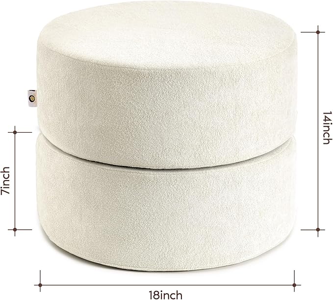Pouf Ottoman Foot Rest Stool, Double Layer Round Modern Foam Filled Foot Stool for Couch, Living Room, Bedroom (Beige)